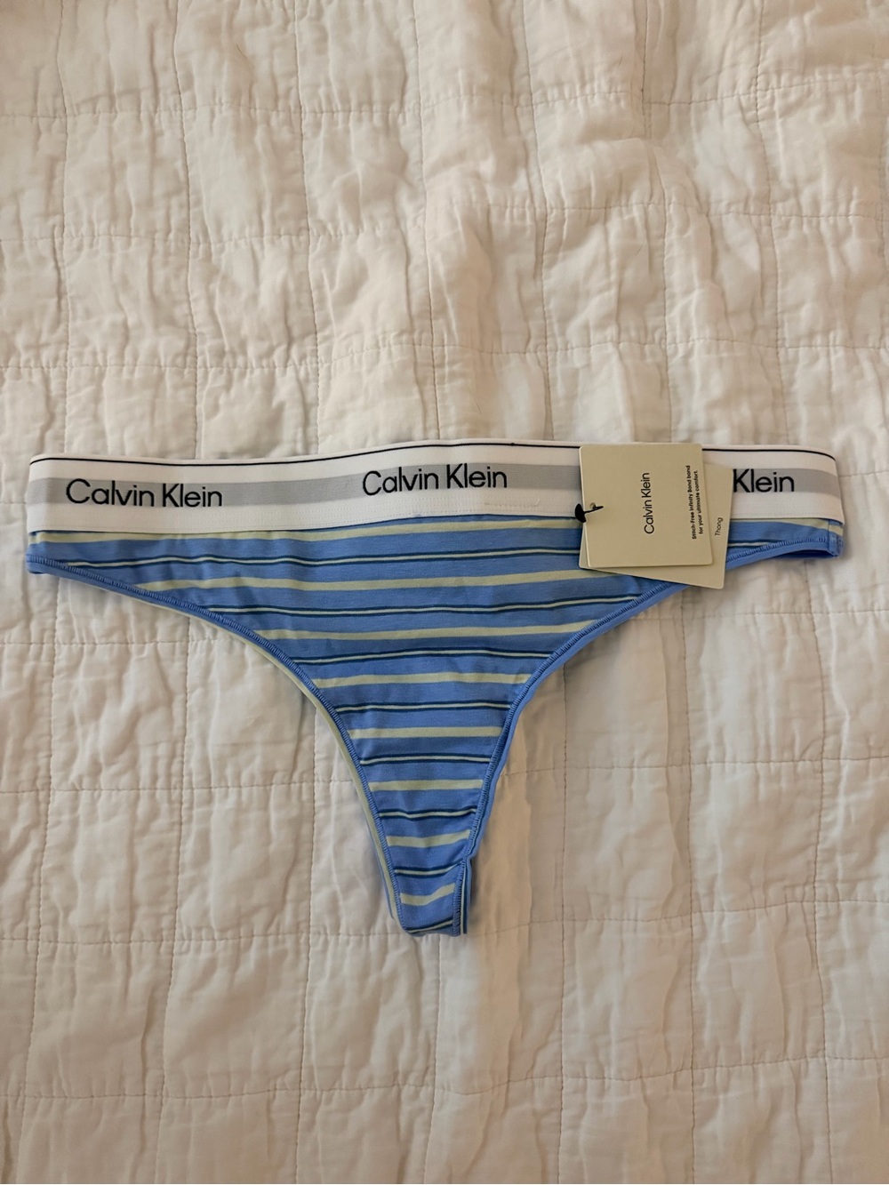 Calvin Klein Blue Striped Thong - Light Blue
